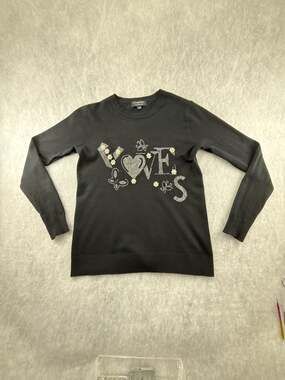 Woman’s Size S/M 100% Cashmere LOVE Graphic Embellished Sweater By S.Christina